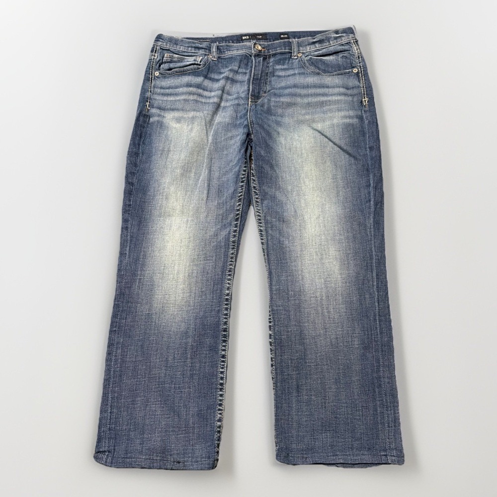 BKE Jake Bootcut Jeans Men's 38 Dark Wash‎ Denim Baggy Stretch Embroidered